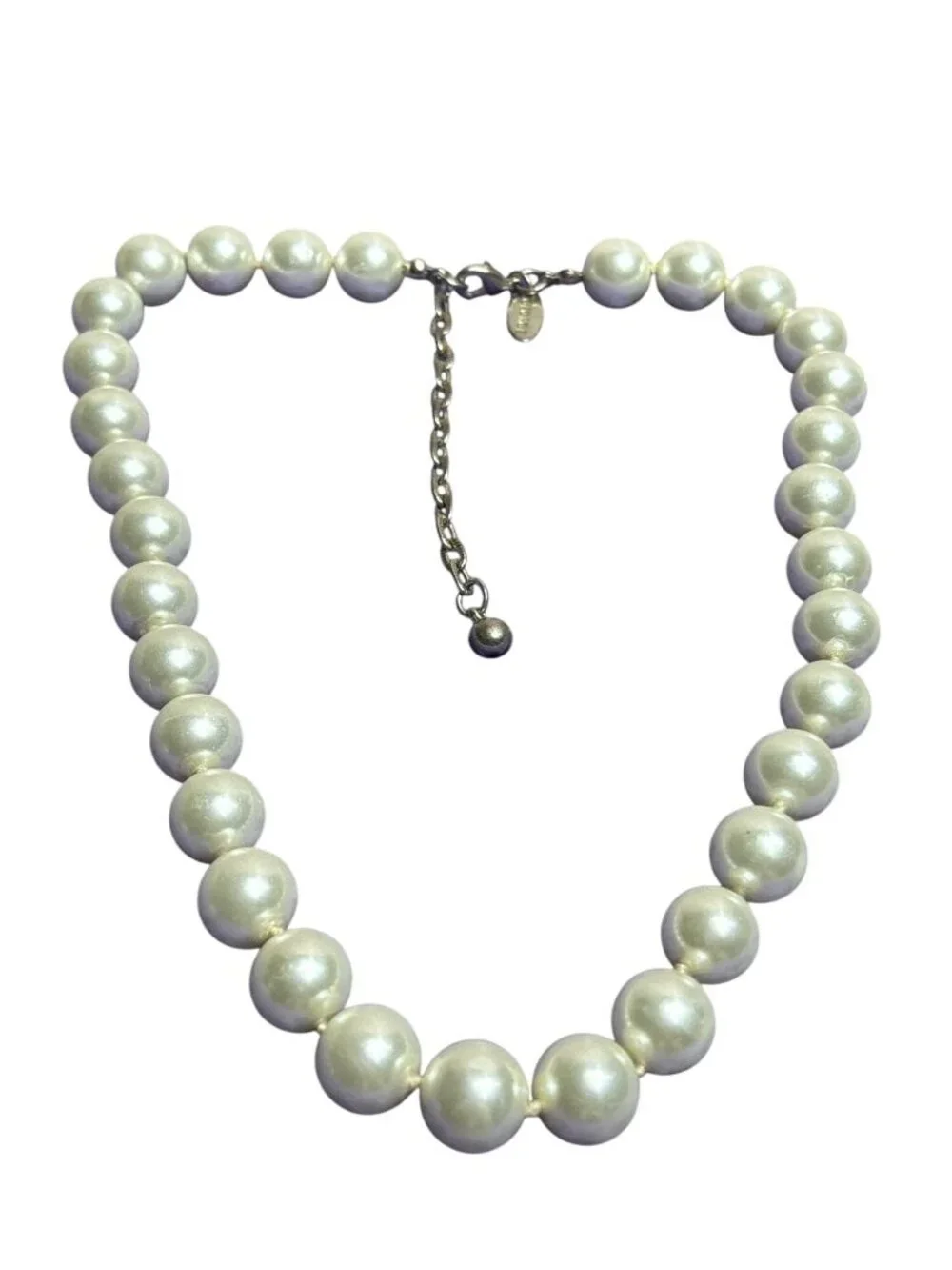 Vintage 90s George Chunky Glass Faux Pearl Beaded Necklace Knotted Lobster Clasp